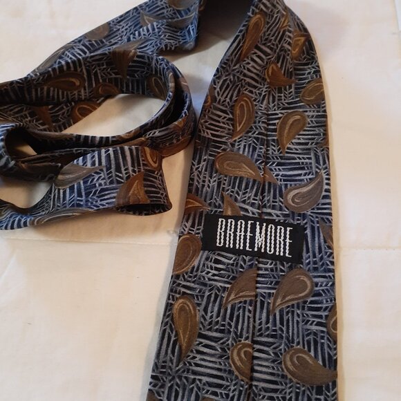 Braemore Men's Vintage Silk Tie, Blue/Brown - Picture 4 of 4